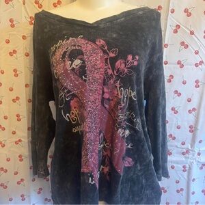 Style & Co. Black and Pink Long Sleeve Top